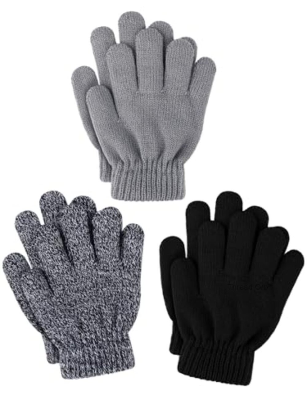 Kids Winter Gloves 3 Pairs Thick Stretchy Knit Warm Gloves for Boys Girls